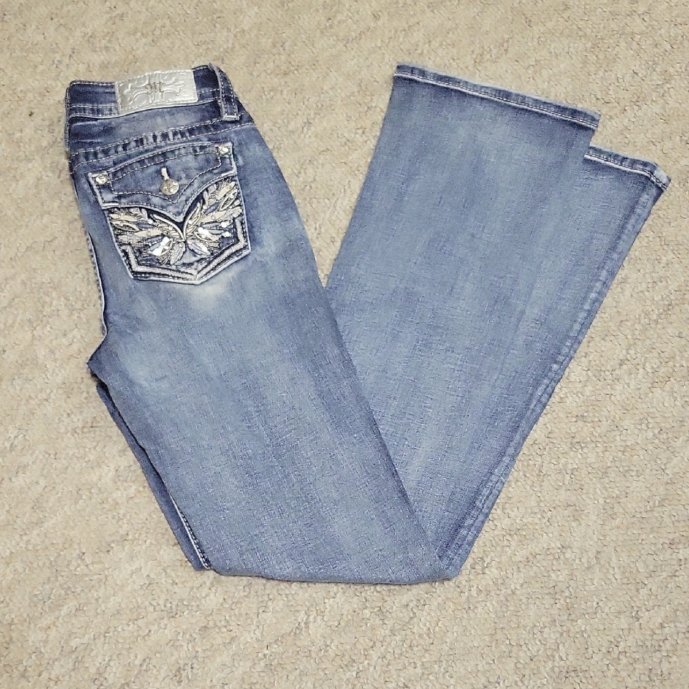 Miss Me Light Blue Boot Cut Jeans with Silver Accents